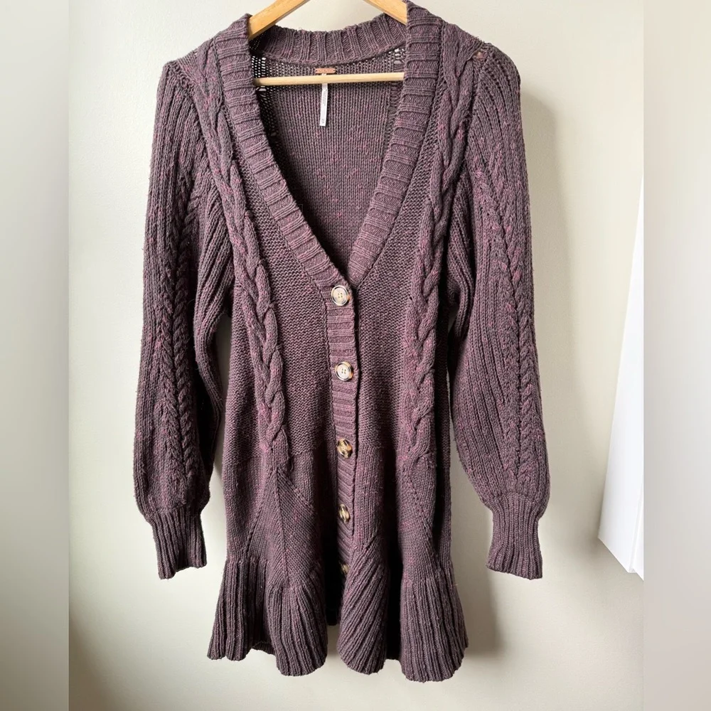 FREE PEOPLE Penelope Mini Sweater Dress‎ Cable Knit Brown Cottagecore Boho XS